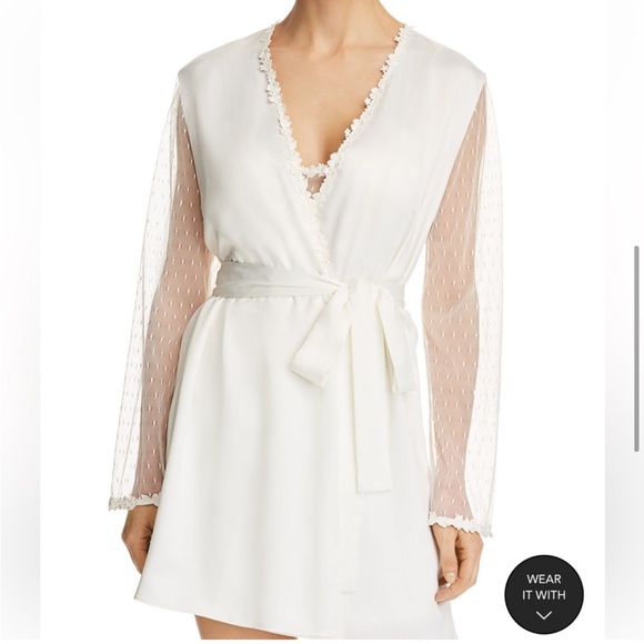 Flora Nikrooz White Satin Chemise with Sheer Sleeves - Picture 1 of 9